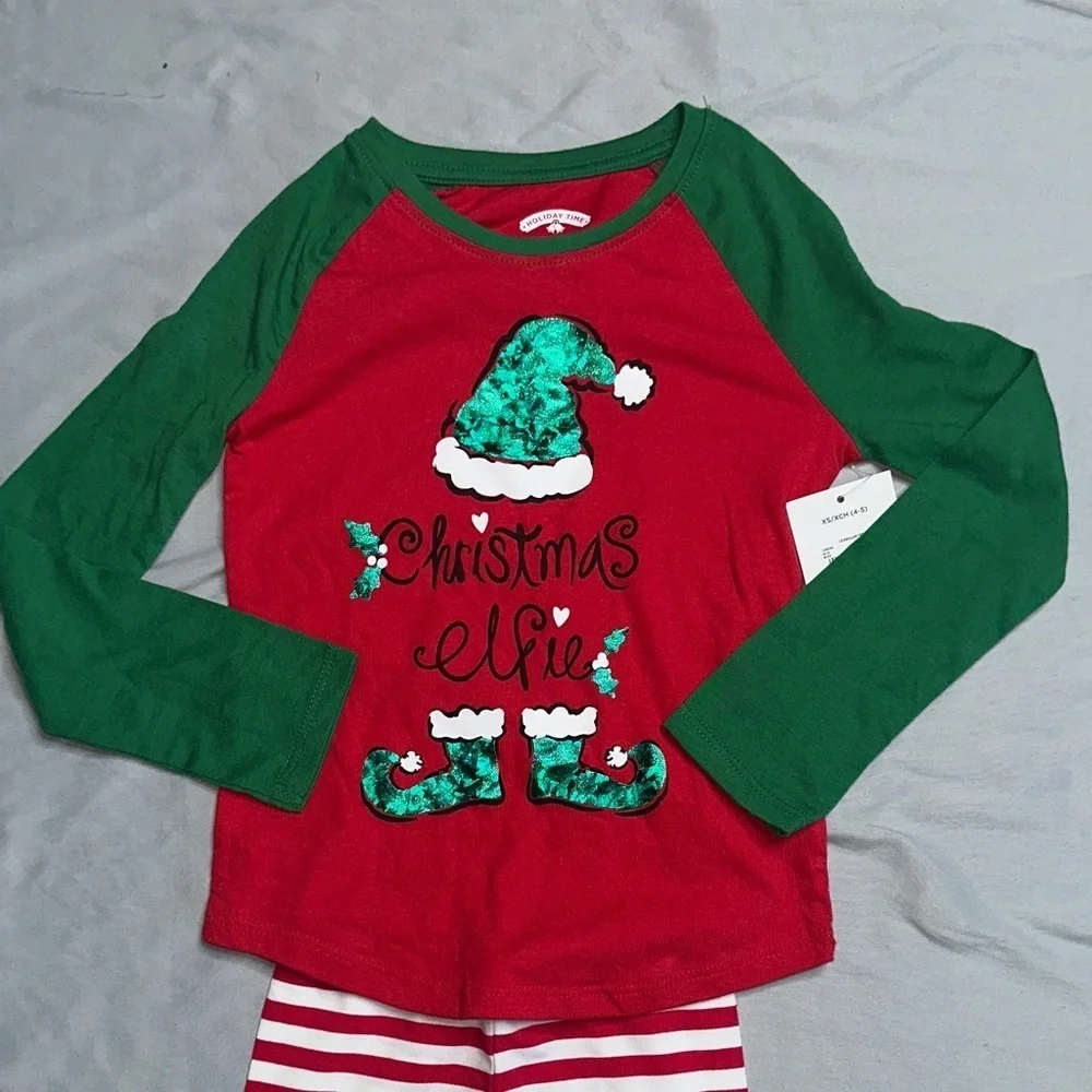 Christmas Elf Kids Pajamas Set - Red and Green